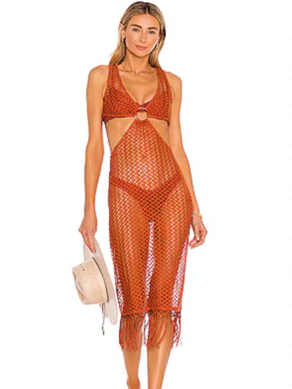 Camila Coelho Landry Midi Dress in Rust size XXS